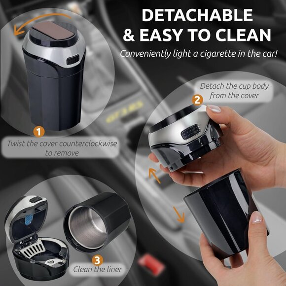 Premium Stainless Steel Car Ashtray with Easy Clean Design & Blue Light Feature - Picture 5 of 8